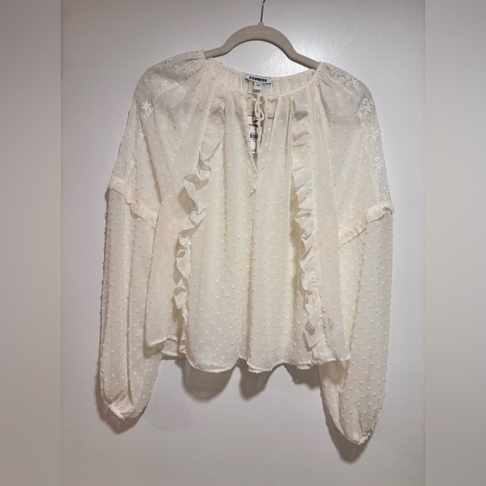 Express Polka Dot Ruffle Blouse - Picture 2 of 10